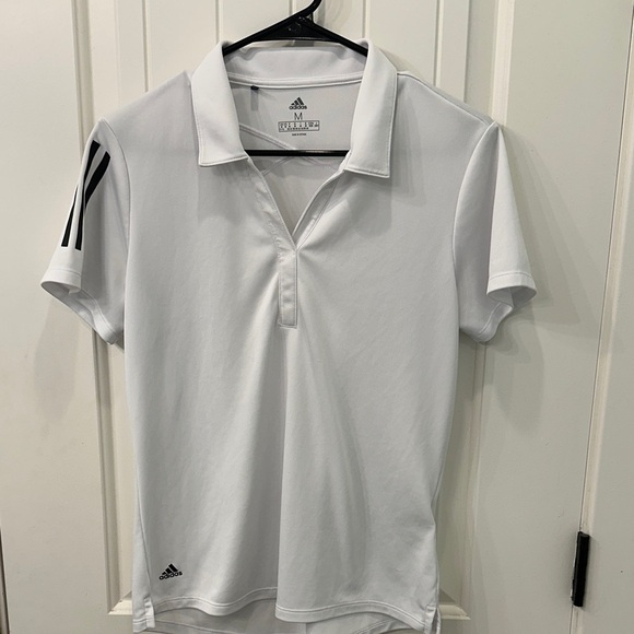 Adidas Women's White Polo  Golf Shirt with Black Stripes M - Picture 1 of 4